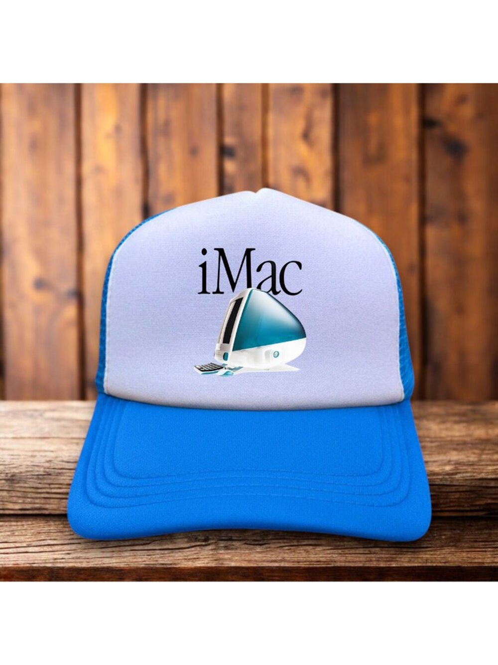iMac Apple Computer Unisex Trucker Hat Blue Snapback Y2K Think Different